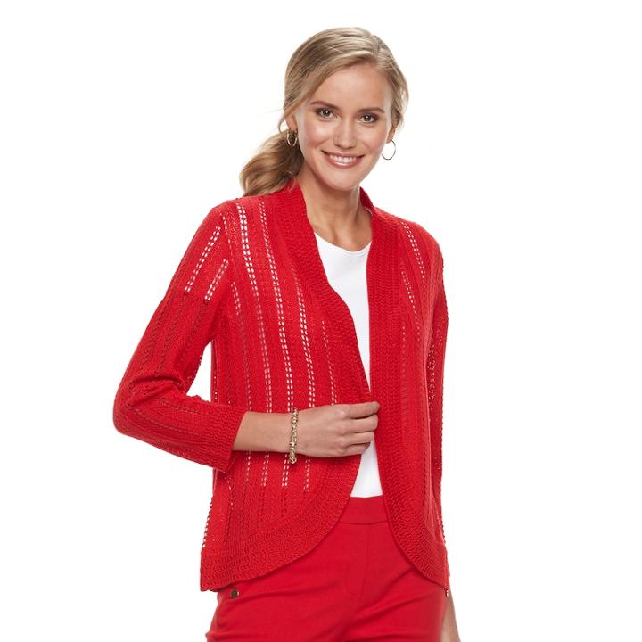 Women's Dana Buchman Open-stitch Cardigan, Size: Medium, Med Red