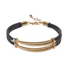 Plus Size Multi Strand Curved Link Cord Bracelet, Women's, Black