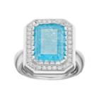 Sterling Silver Cubic Zirconia Rectangle Halo Ring, Women's, Size: 8, Blue