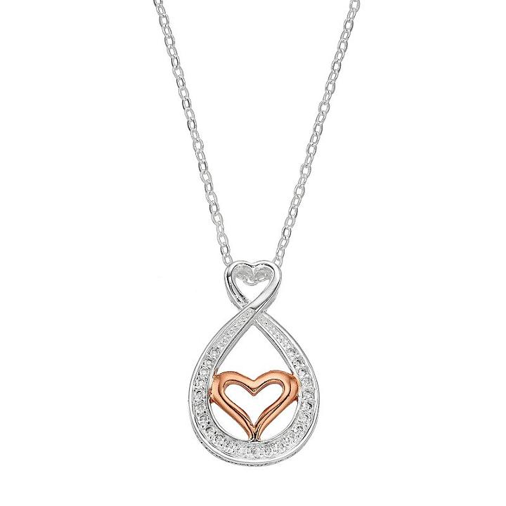 Silver Expressions By Larocks Two Tone Cubic Zirconia Mother Daughter Infinity Heart Pendant, Women's, Grey