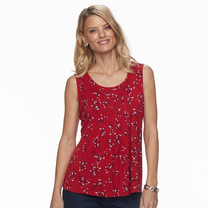 Petite Croft & Barrow&reg; Pintuck Tank, Women's, Size: M Petite, Med Red