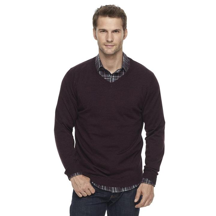 Men's Apt. 9&reg; Modern-fit 12gg Merino V-neck Sweater, Size: Large, Dark Red