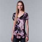 Women's Simply Vera Vera Wang Printed V-neck Tee, Size: Medium, Dark Red