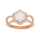 18k Rose Gold Over Silver Lab-created White Opal & Cubic Zirconia Halo Hexagon Ring, Women's, Size: 7