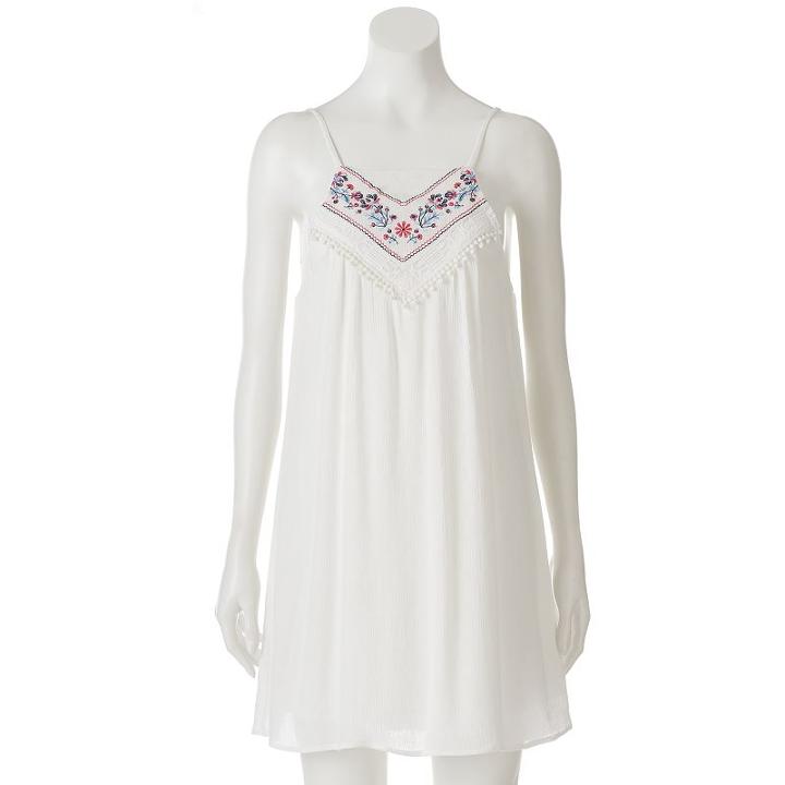 Juniors' Trixxi Embroidered Shift Dress, Girl's, Size: Small, Natural