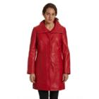 Women's Excelled Button-down Leather Coat, Size: Large, Red