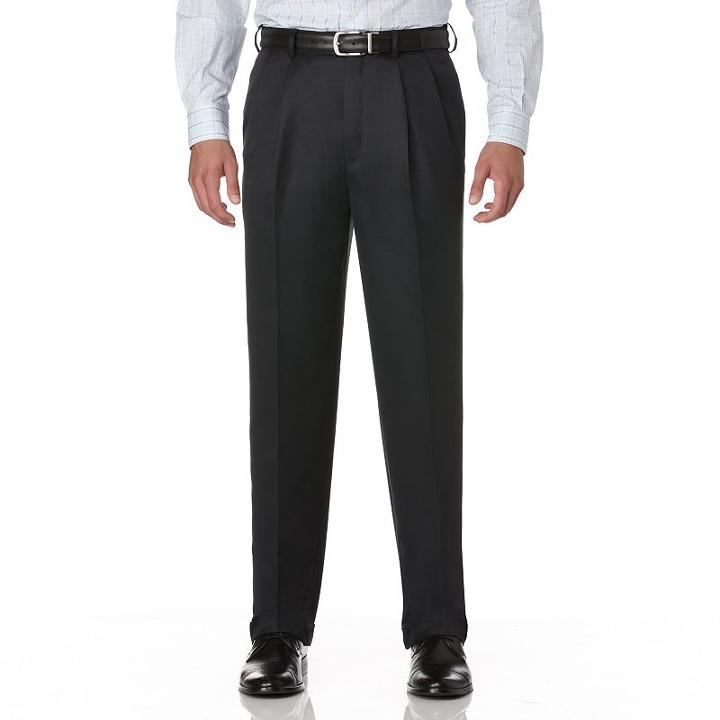 Men's Savane Crosshatch Straight-fit Easy-care Pleated Dress Pants, Size: 36x28, Blue