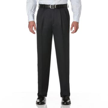 Men's Savane Crosshatch Straight-fit Easy-care Pleated Dress Pants, Size: 36x28, Blue