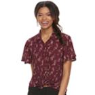 Juniors' Rewind Printed Tie-front Shirt, Teens, Size: Xs, Dark Red