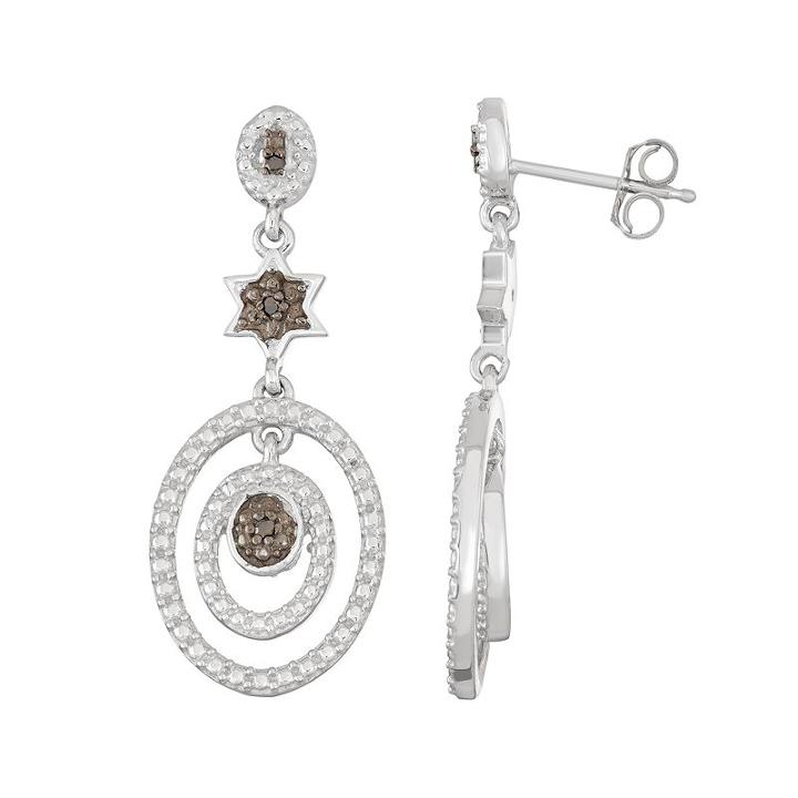 Sterling Silver Black Diamond Accent Star & Oval Drop Earrings, Women's