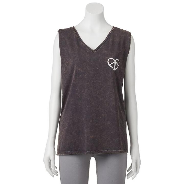 Juniors' Wknd Peace Love Rock N' Roll Graphic Muscle Tank, Girl's, Size: Xl, Grey Other