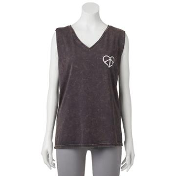 Juniors' Wknd Peace Love Rock N' Roll Graphic Muscle Tank, Girl's, Size: Xl, Grey Other