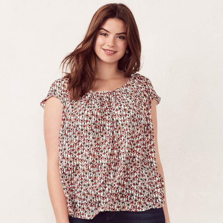 Plus Size Lc Lauren Conrad Love, Lauren Pleated Scoopneck Top, Women's, Size: 1xl, Yellow