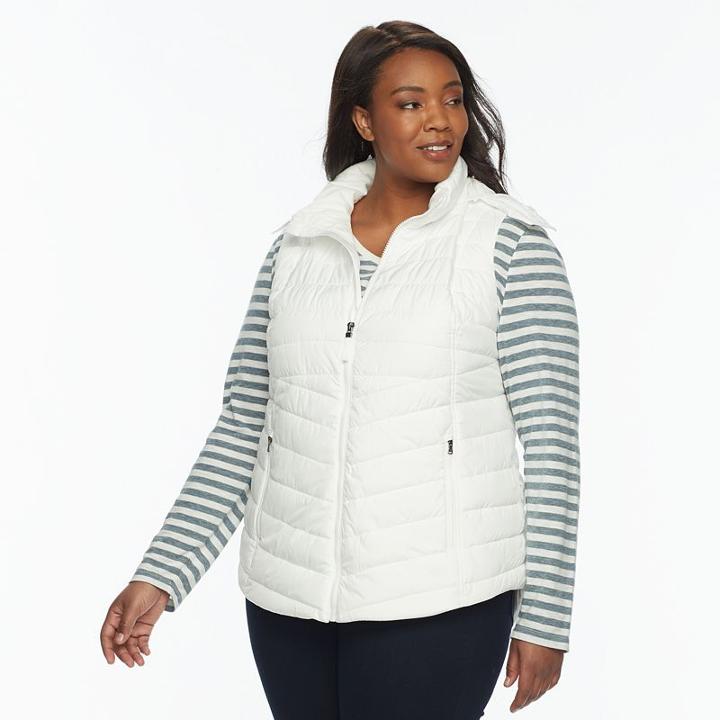 Plus Size Tek Gear Hooded Puffer Vest, Women's, Size: 2xl, White
