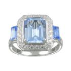 Siri Usa By Tjm Sterling Silver Simulated Blue Quartz And Cubic Zirconia Frame Ring, Women's, Size: 7