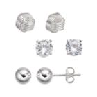 B-set Cubic Zirconia Silver-plated Love Knot & Ball Stud Earring Set, Women's, Grey