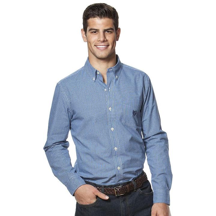 Men's Chaps Mini-check Poplin Easy-care Shirt, Size: Xxl, Blue