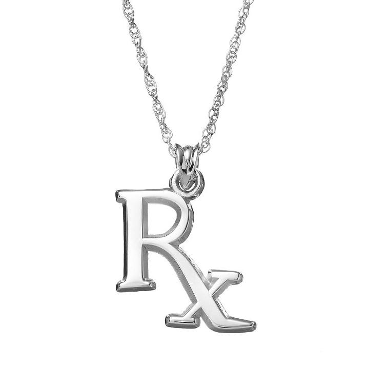 Logoart Sterling Silver Rx Pharmacist Pendant Necklace, Women's, Size: 18, Grey