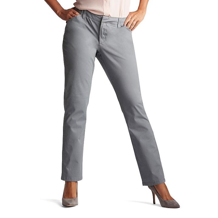 Petite Lee Essential Straight-leg Chino Pants, Women's, Size: 14 Petite, Med Grey