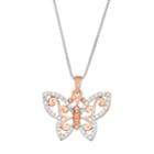 Two Tone Sterling Silver 1/5 Carat T.w. Diamond Butterfly Pendant, Women's, Size: 18, White