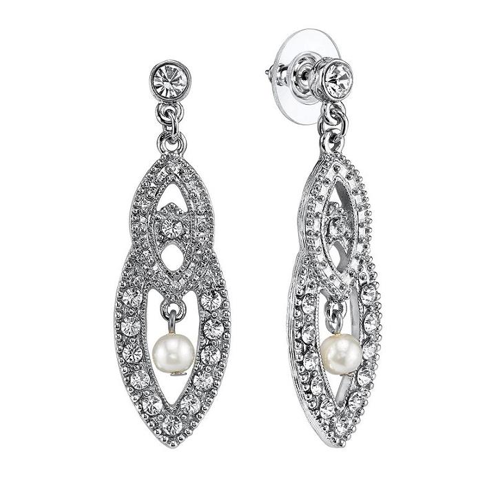 1928 Marquise Drop Earrings, Women's, White