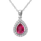Lab-created Ruby & Lab-created White Sapphire Sterling Silver Teardrop Halo Pendant Necklace, Women's, Size: 18, Red