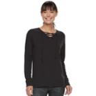 Women's Tek Gear&reg; Lace-up Long Sleeve Top, Size: Medium, Black