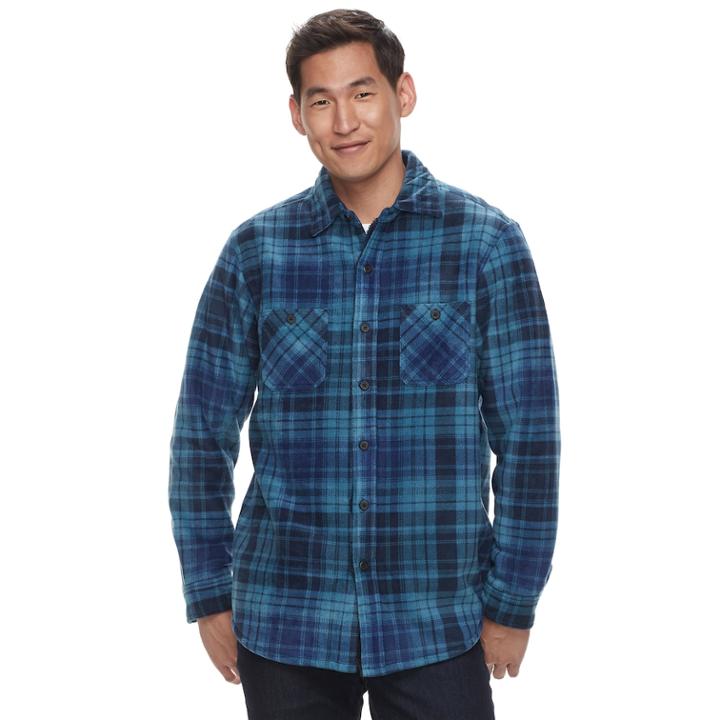 Men's Anchorage Expedition Classic-fit Plaid Fleece Shirt Jacket, Size: Large, Dark Blue