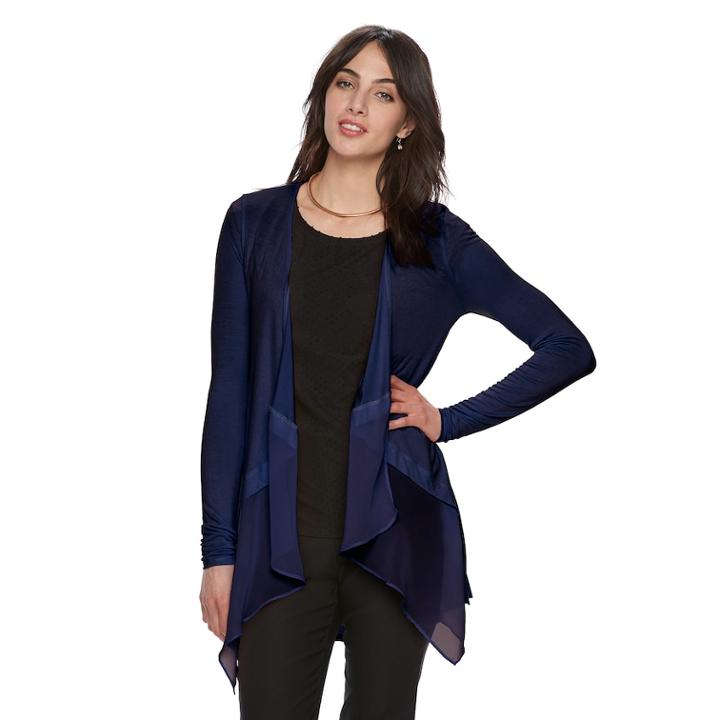 Women's Elle&trade; Mixed-media Flyaway Cardigan, Size: Small, Dark Blue