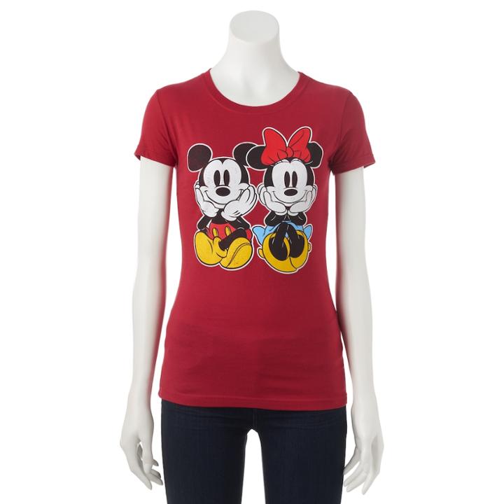 Disney's Mickey & Minnie Mouse Juniors' Sitting Graphic Tee, Teens, Size: Medium, Red