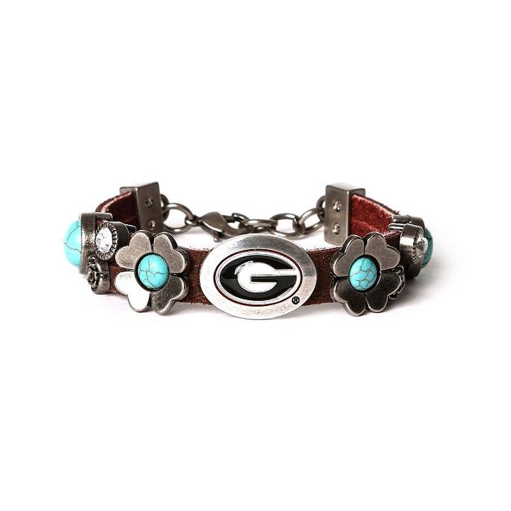 Women's Georgia Bulldogs Turquoise Flower Bracelet, Brown