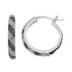 Silver Luxuries Marcasite & Crystal Striped Hoop Earrings, Women's, Grey