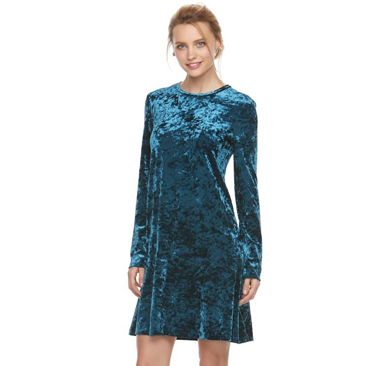 Women's Suite 7 Velvet Long Sleeve Shift Dress, Size: 6, Blue Other