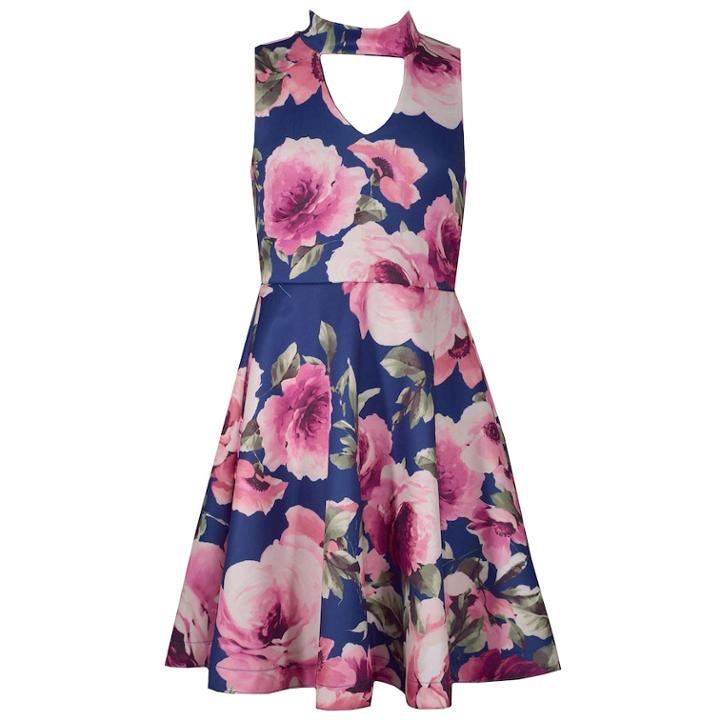 Girls 7-16 Bonnie Jean Floral Print Sleeveless Scuba Skater Dress, Size: 8, Blue (navy)