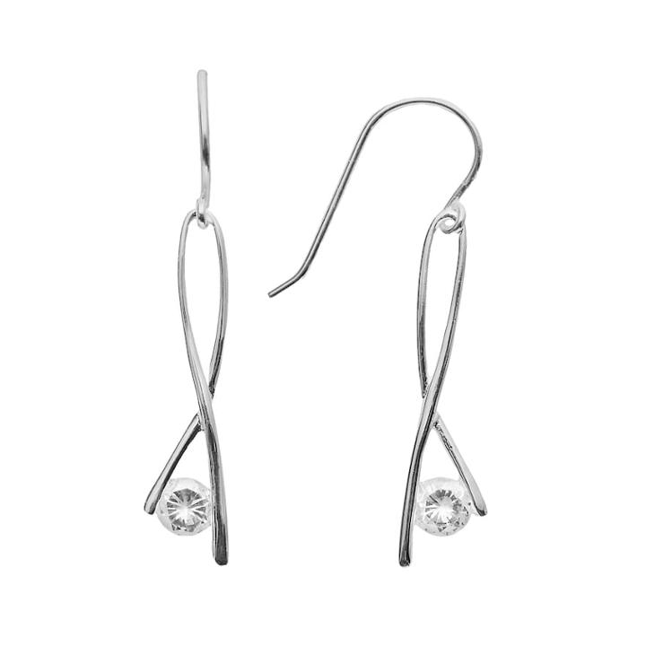 Sterling Silver Cubic Zirconia Crisscross Drop Earrings, Women's, White