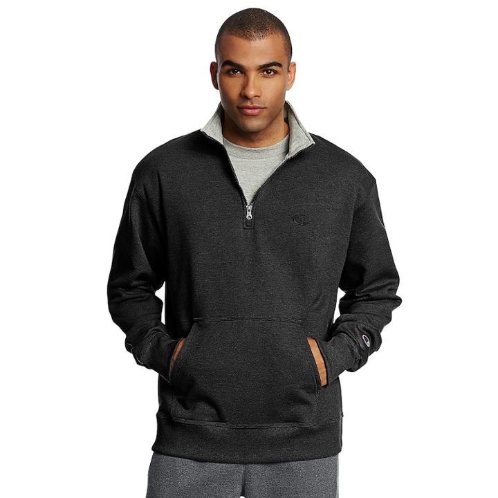 Men's Champion Fleece Powerblend Quarter-zip Pullover, Size: Small, Black