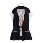 Girls 7-16 Self Esteem Hooded Vest & Graphic Tee Set With Necklace, Size: Small, Black