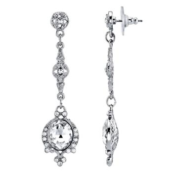Downtown Abbey Simulated Crystal Linear Drop Earrings, Women's, White