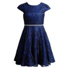 Girls 7-16 Emily West Crocheted Glitter Rhinestone Waist Dress, Size: 7, Blue (navy)