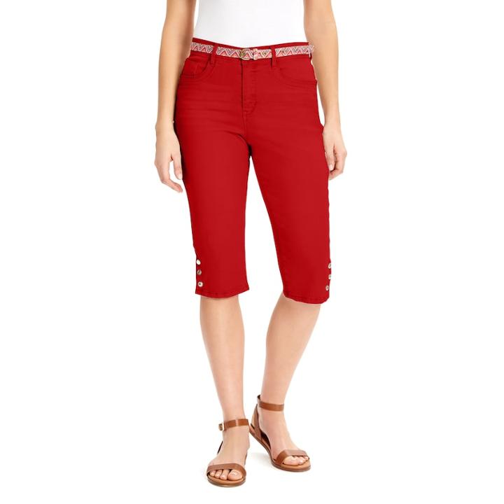 Women's Gloria Vanderbilt Sasha Belted Denim Skimmer Capris, Size: 12, Red