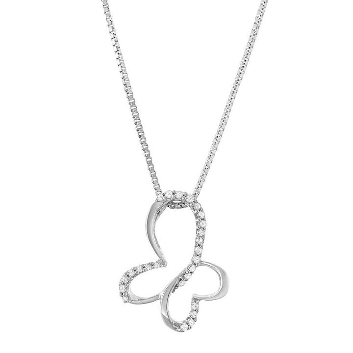 Sterling Silver Diamond Accent Butterfly Pendant Necklace, Women's, Size: 18, White