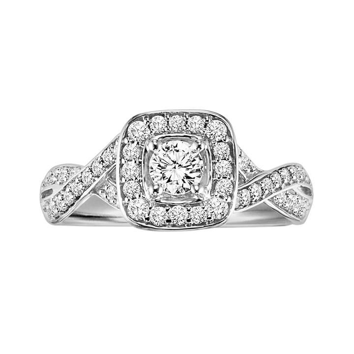 Love Always Round-cut Diamond Frame Engagement Ring In Platinum Over Silver (5/8 Ct. T.w.), Women's, Size: 7, White