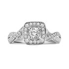 Love Always Round-cut Diamond Frame Engagement Ring In Platinum Over Silver (5/8 Ct. T.w.), Women's, Size: 7, White