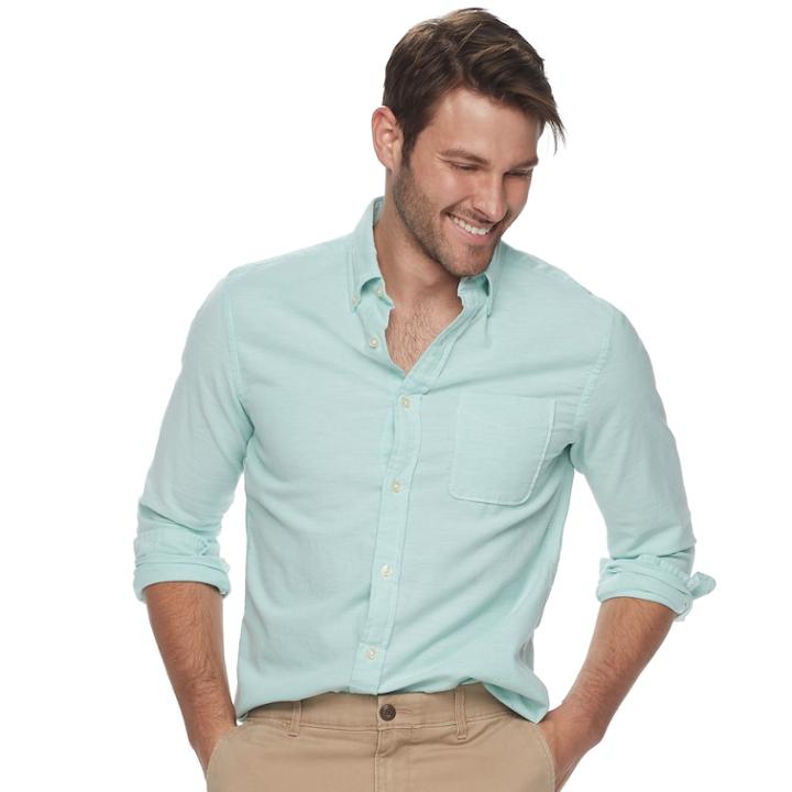 Men's Sonoma Goods For Life&trade; Flexwear Slim-fit Oxford Button-down Shirt, Size: Large, Turquoise/blue (turq/aqua)