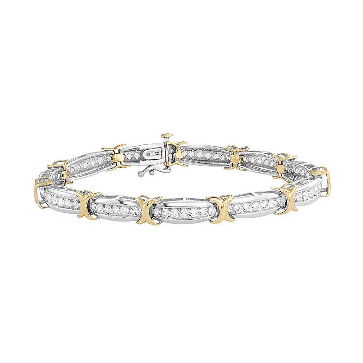 Two Tone Sterling Silver Lab-created White Sapphire X Bracelet, Women's