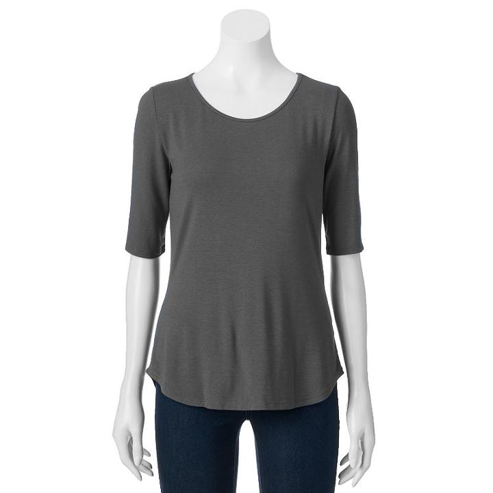Women's Apt. 9&reg; Essential Striped Boatneck Tee, Size: Medium, Dark Grey