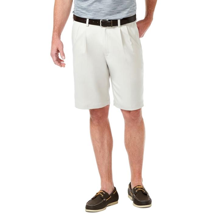Men's Haggar&reg; Cool 18&reg; Pro Straight-fit Solid Pleated Shorts, Size: 42, Lt Beige