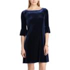 Women's Chaps Stretch Velvet Fit & Flare Dress, Size: Large, Blue (navy)
