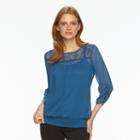 Women's Ab Studio Lace Yoke Top, Size: Xlrg Av/rg, Med Blue
