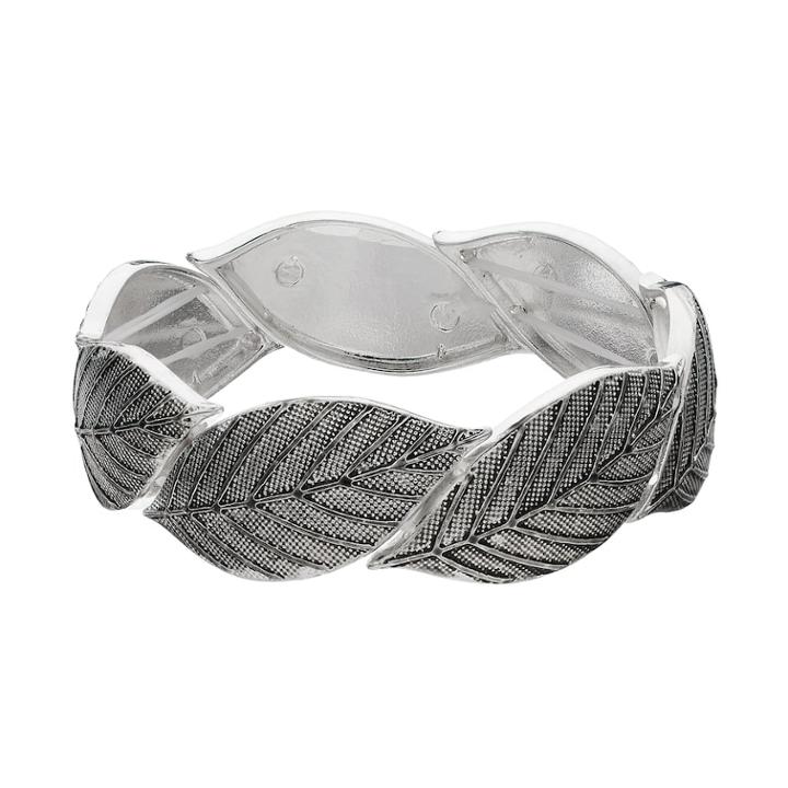 Textured Leaf Stretch Bracelet, Women's, Silver